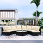 5-Piece Half-Moon Patio Sectional Sofa Set with Tempered Glass Coffee Table, Beige