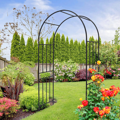 Black Metal Garden Arch Trellis for Climbing Plants, Roses, and Outdoor Walkways