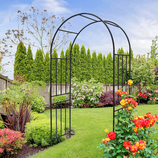 Black Metal Garden Arch Trellis for Climbing Plants, Roses, and Outdoor Walkways