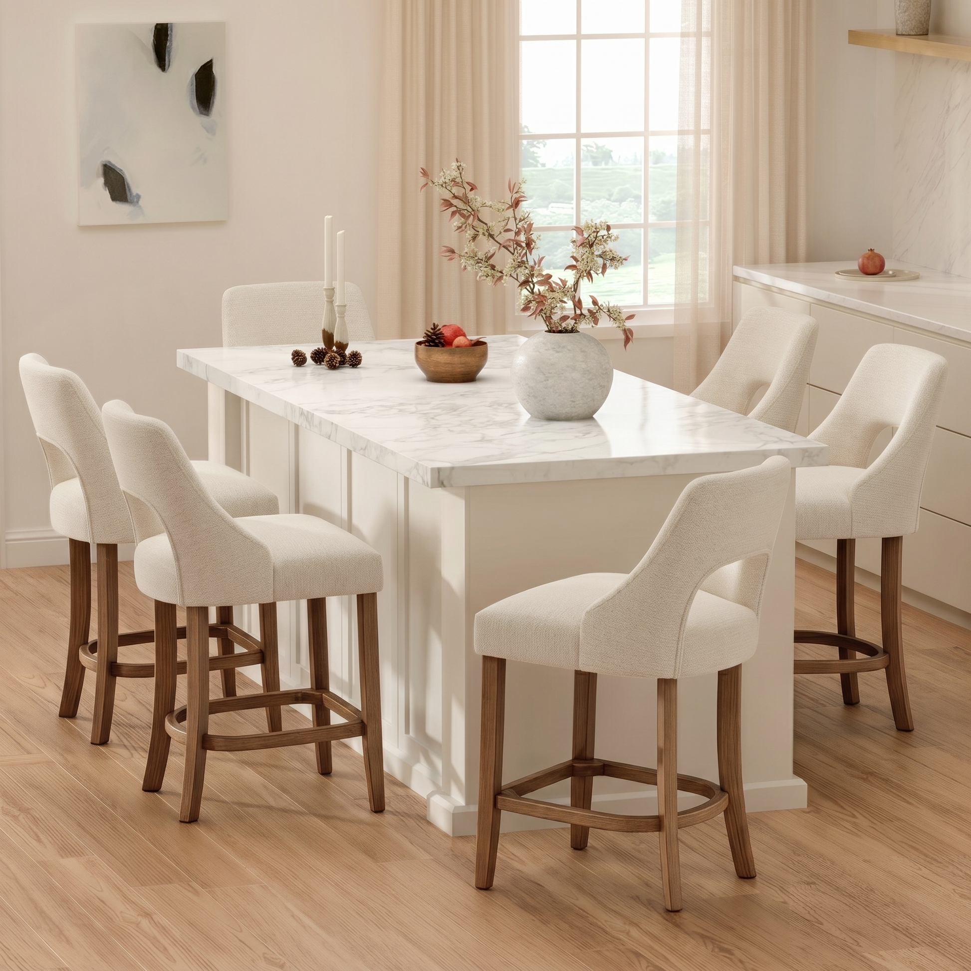 Bar Stools Set of 2, Upholstered Counter Height Bar Stools, Modern Counter Stools with Wood Legs for Kitchen Island Dining Room Bar