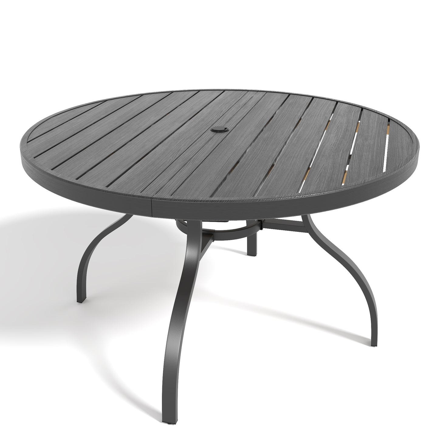 Black Faux Wood Round Patio Table - 47" with Umbrella Hole for Outdoor