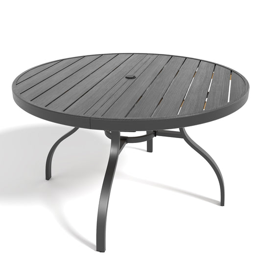 Black Faux Wood Round Patio Table - 47" with Umbrella Hole for Outdoor