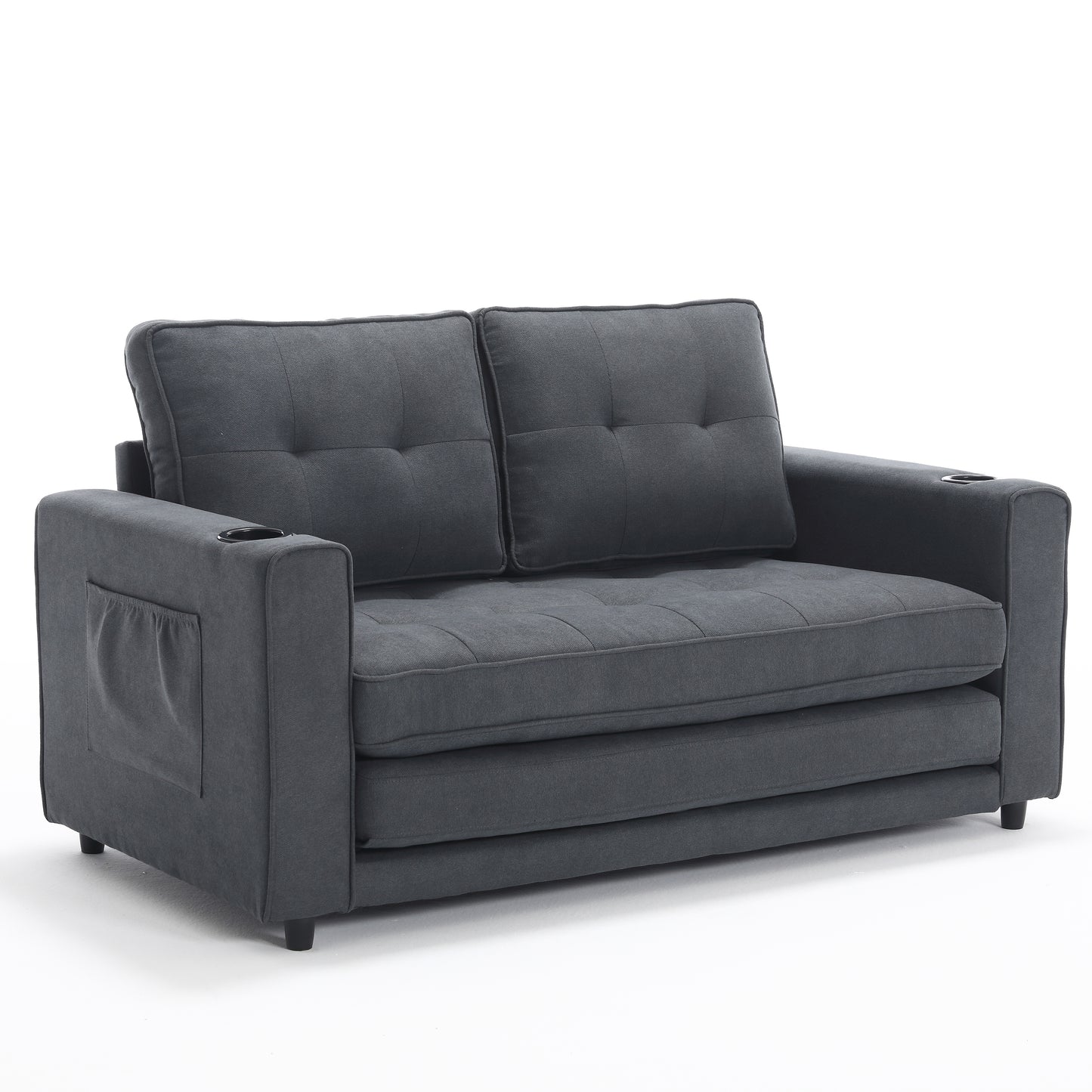 Dark Gray 3-in-1 Futon Sofa Bed with Side Pockets - image 10