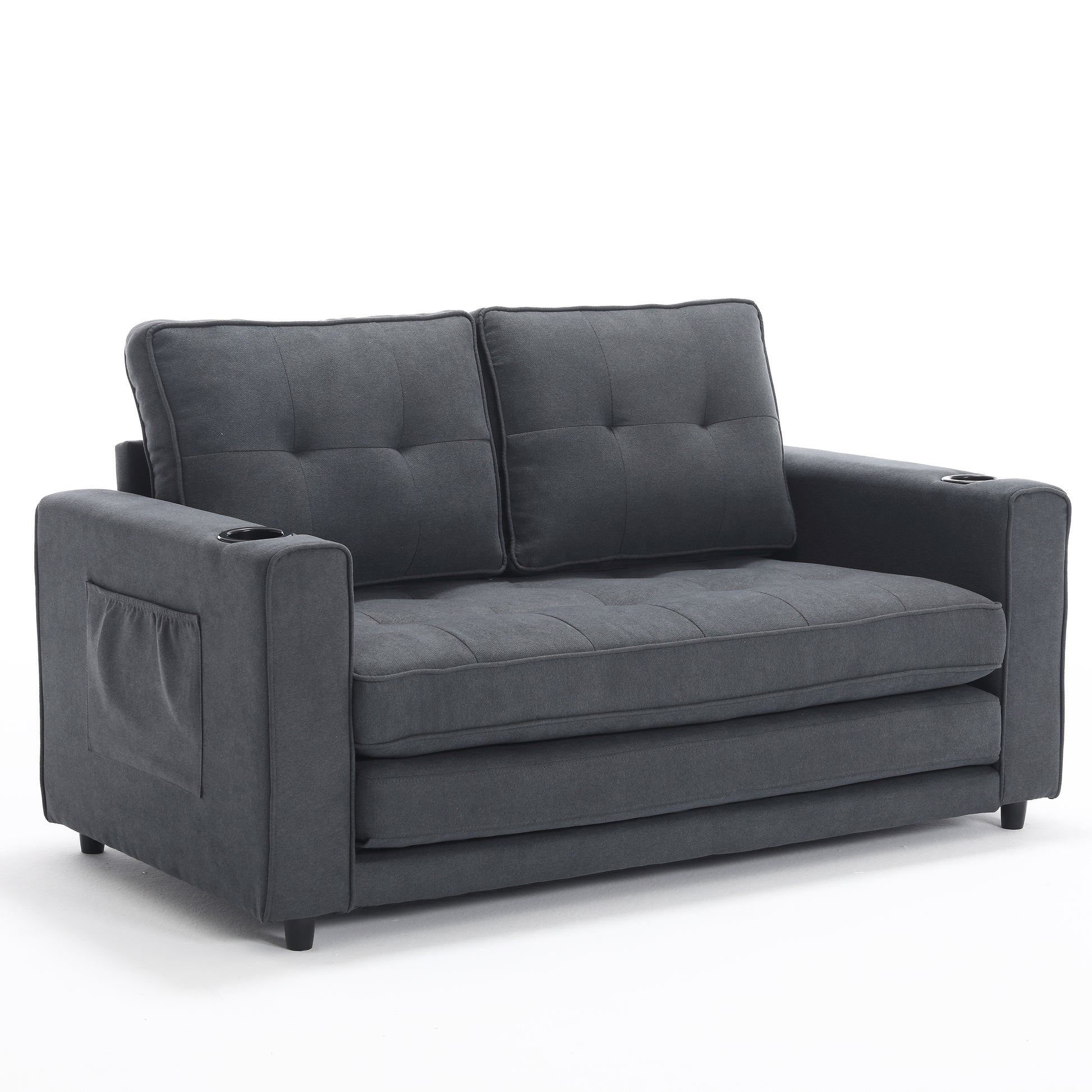 Dark Gray 3-in-1 Futon Sofa Bed with Side Pockets - image 10