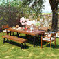 Outdoor Wood Dining Set for 7-8 People with Removable Cushions, Chairs, and Bench, Natural