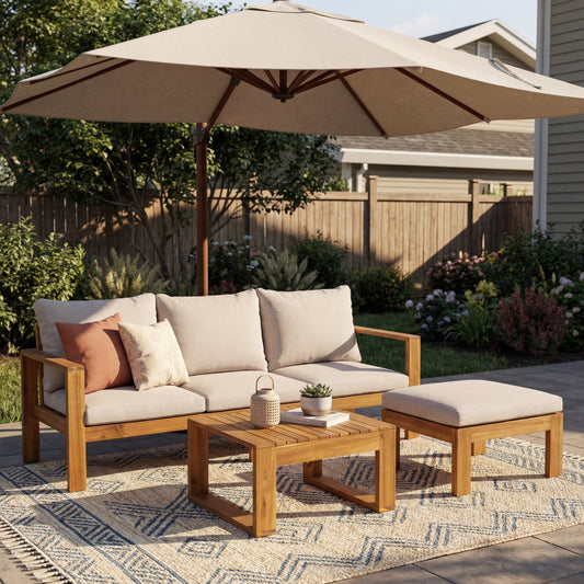 3 Piece Acacia Patio Sectional Sofa Set - Outdoor Living