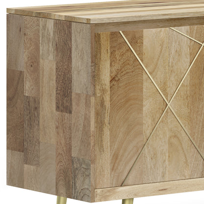 Mid Century Mango Wood Sideboard Buffet with Gold Brass Inlay for Dining Room