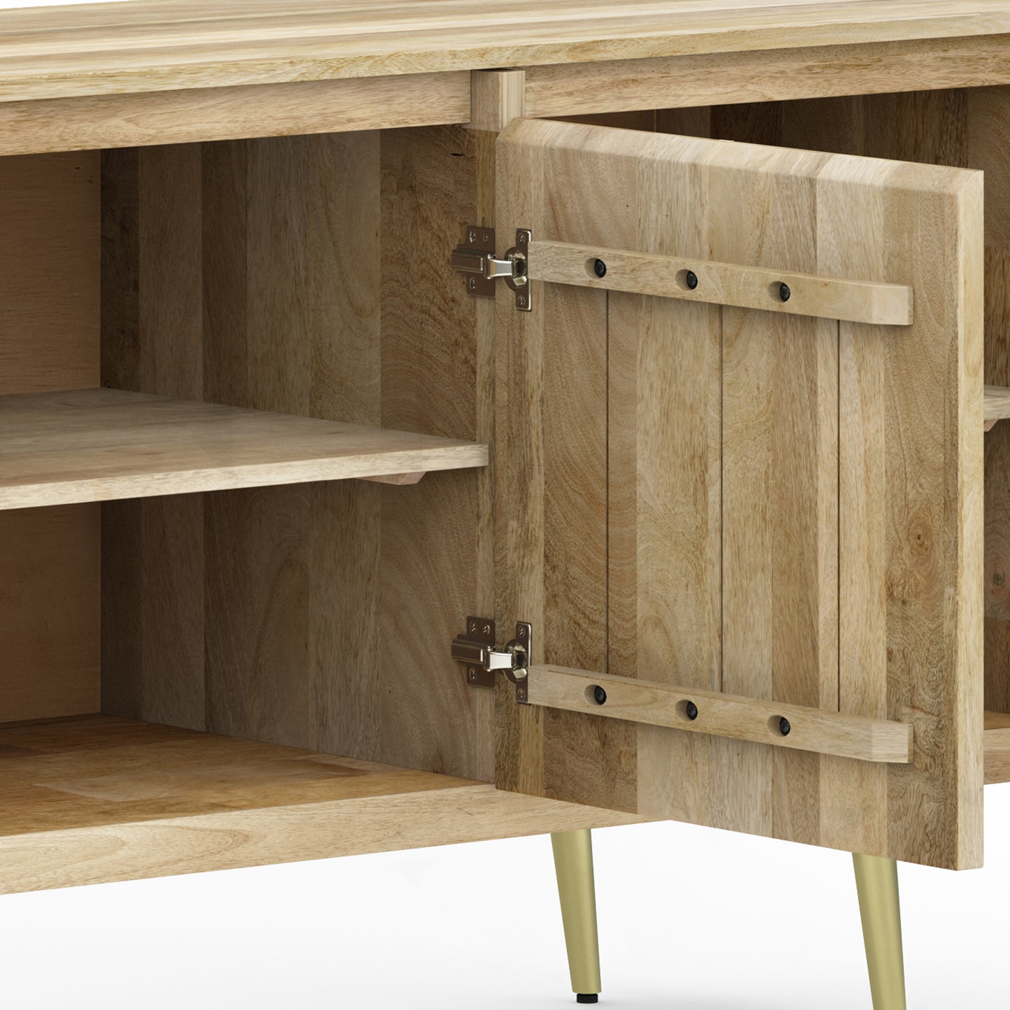 Mid Century Mango Wood Sideboard Buffet with Gold Brass Inlay for Dining Room
