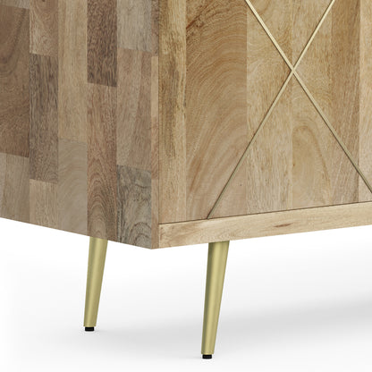 Mid Century Mango Wood Sideboard Buffet with Gold Brass Inlay for Dining Room