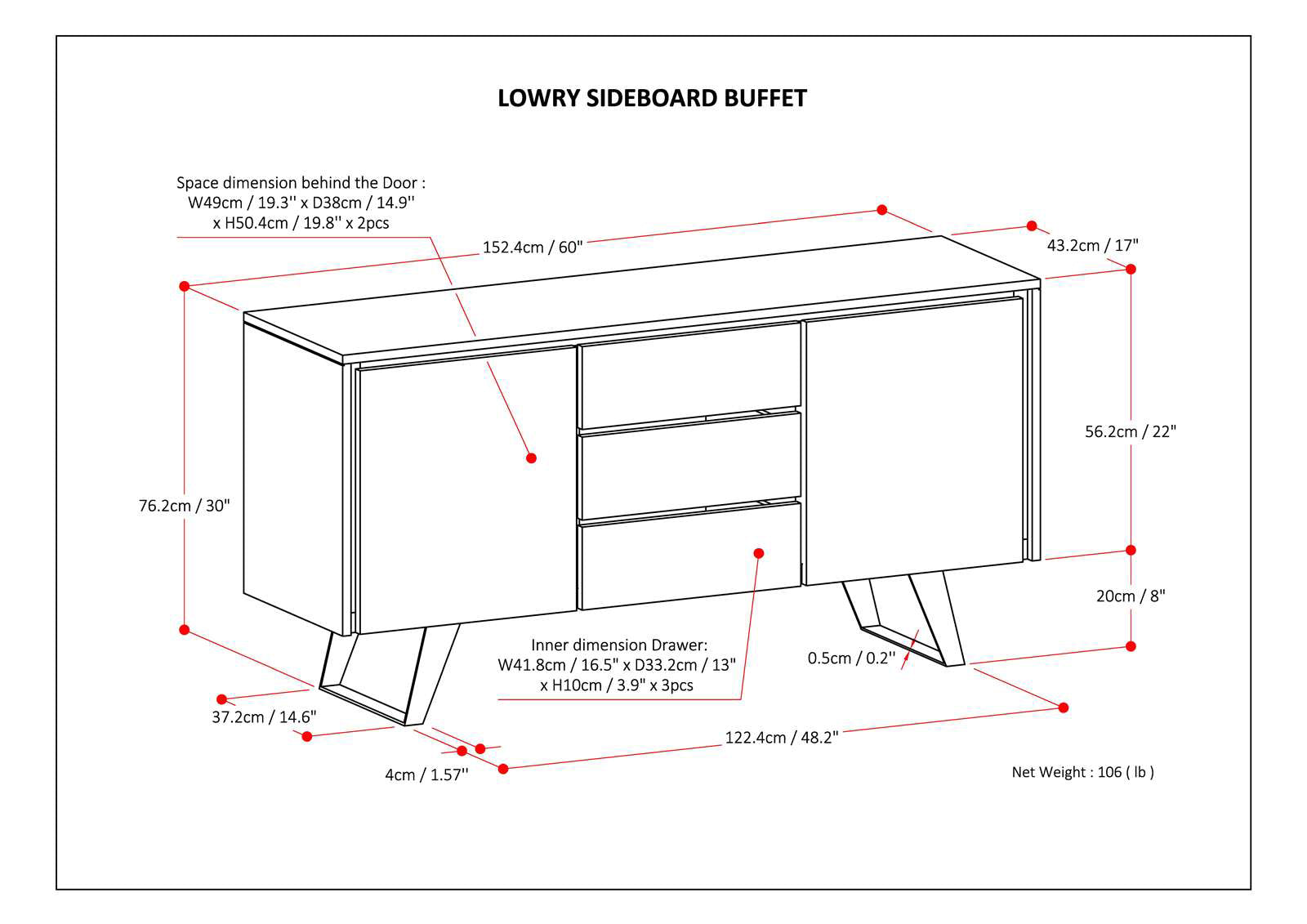 Lowry 60 inch Wide Sideboard Buffet in Walnut Veneer