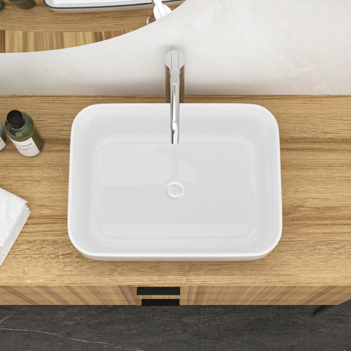 Modern White Ceramic Vessel Sink for Bathroom Countertop Installation