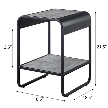 Concrete Grey and Black 1-Shelf End Table - Storage & Modern Style for Living Room