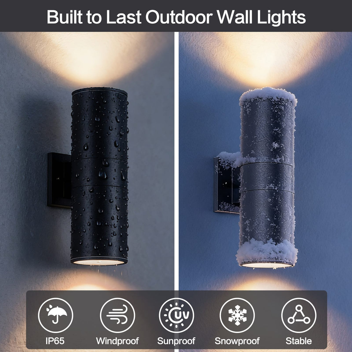 Modern Outdoor Porch Light - 2 Pack Black Iron Cylinder Wall Sconce