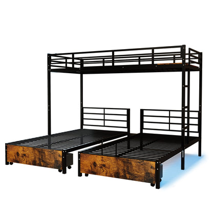 Triple Bunk Bed for 3 Kids - Metal, Black for Bedroom