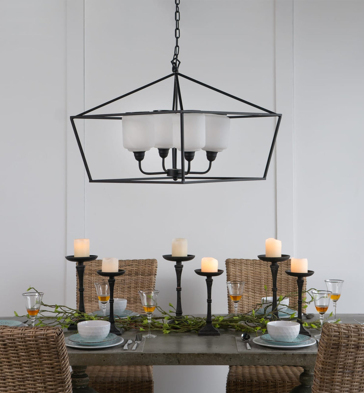 26" Iron and Glass Chandelier - Sleek Industrial Lighting