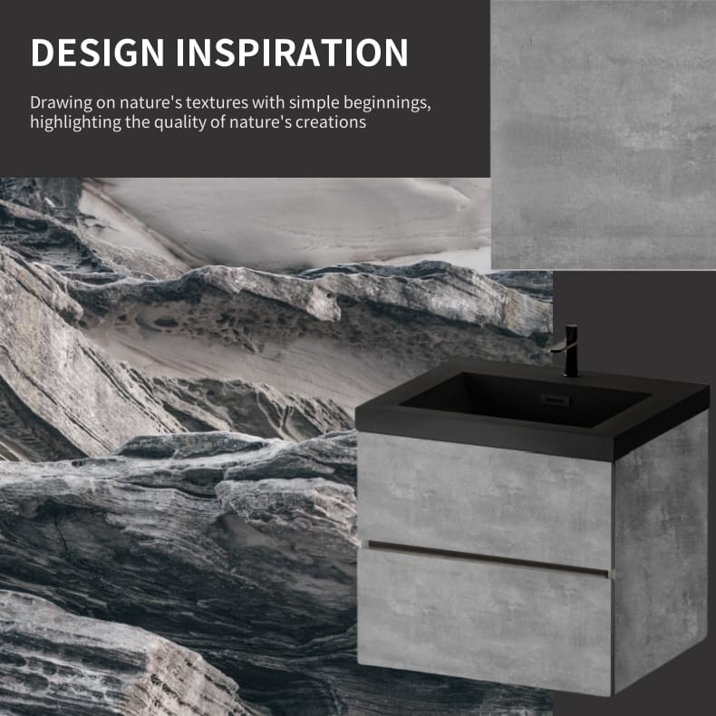 Grey Wood Bathroom Vanity with Sink - Wall Mounted Storage