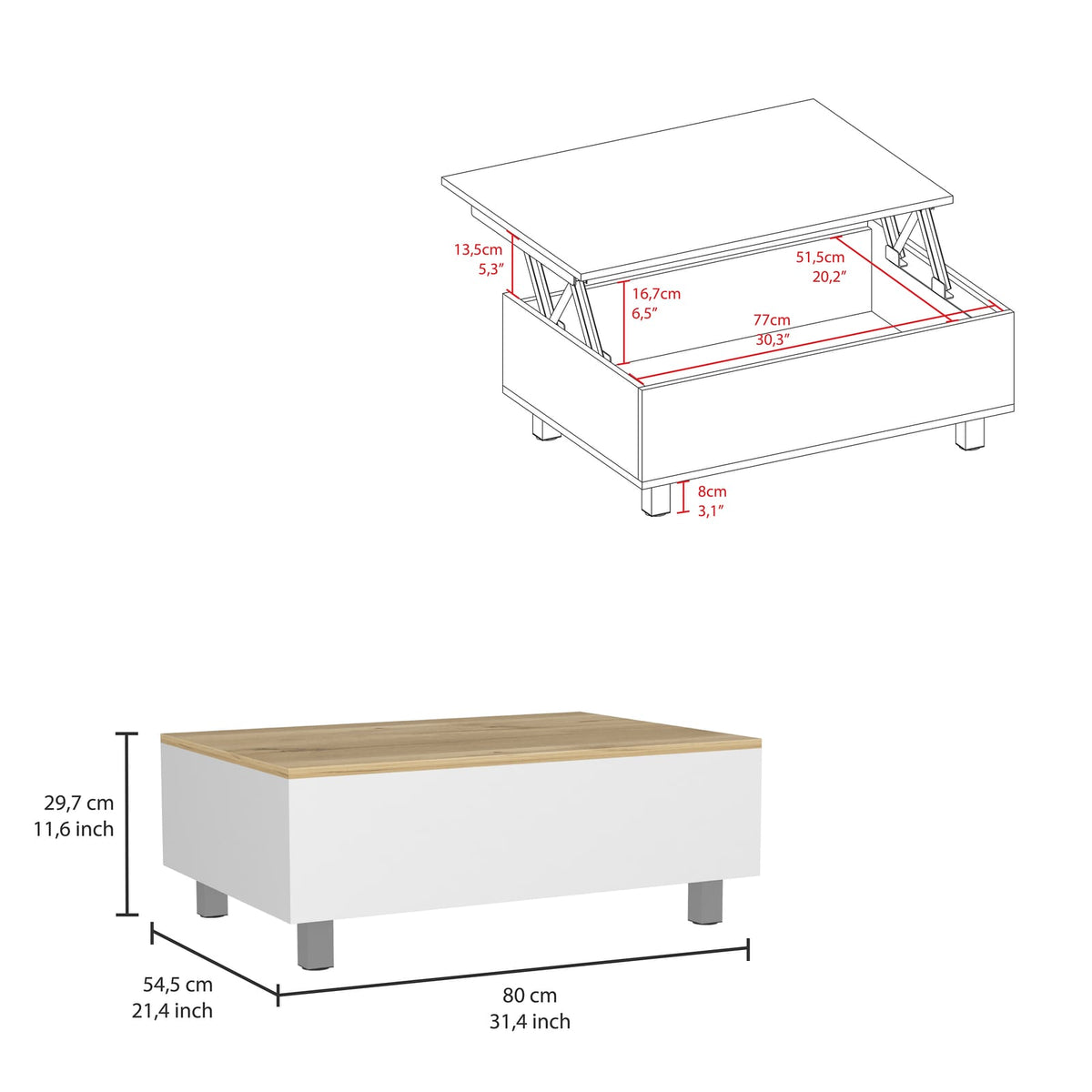 Modern White Lift Top Coffee Table with Storage for Living Room