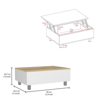 Modern White Lift Top Coffee Table with Storage for Living Room