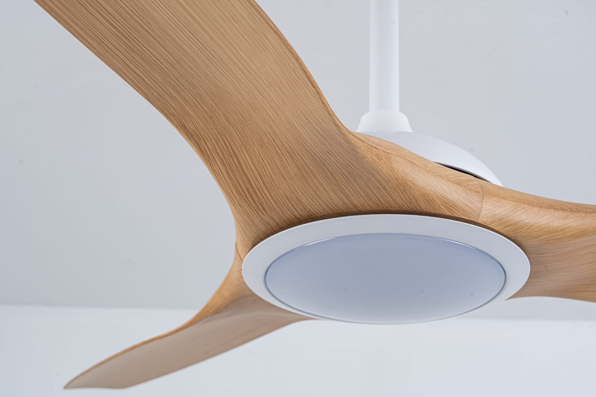 52 Inch ABS Blades Ceiling Fan - Matte White & Natural Wood