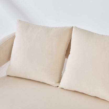 Beige Velvet Loveseat - Modern Open Back Sofa with Metal Legs for Living Room