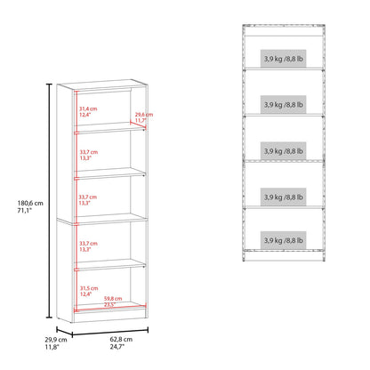 Stained Walnut Bookcase - 5 Shelves, Particle Board for Living Room
