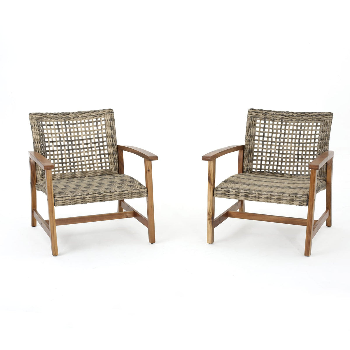 Acacia Wood Wicker Club Chairs - 2-Piece Patio Set Natural+Grey