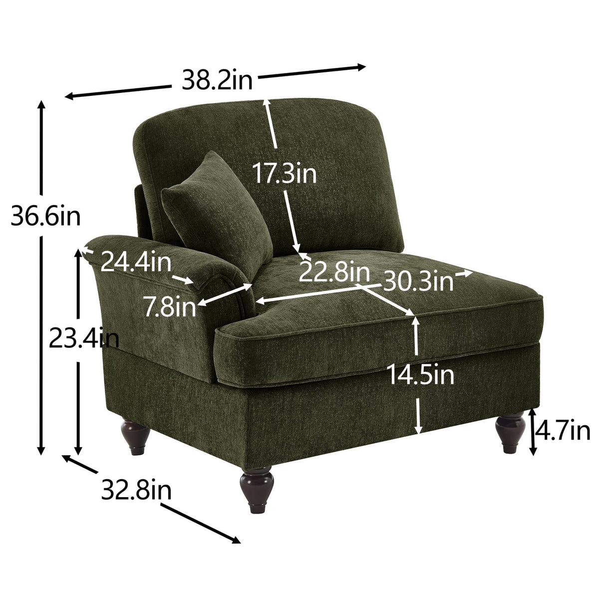 Chenille Sofa - 1 Seat - Green for Living Room Apartments