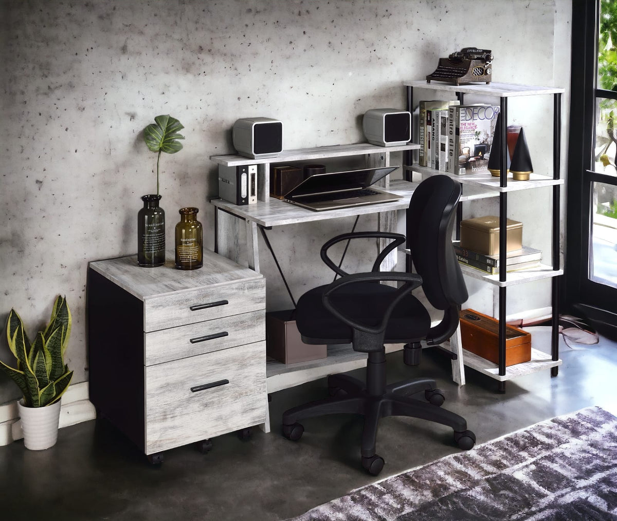 Nypho Antique White & Black Writing Desk - Work From Home Storage