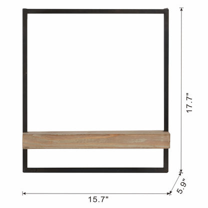 Living Room Industrial Iron Wood Wall Shelf in Black Brown for Display and Storage