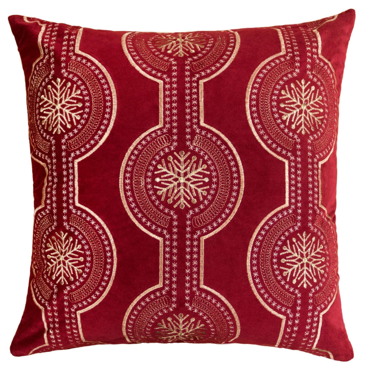Red Velvet Embroidered Throw Pillow with Insert for Bedroom Decor