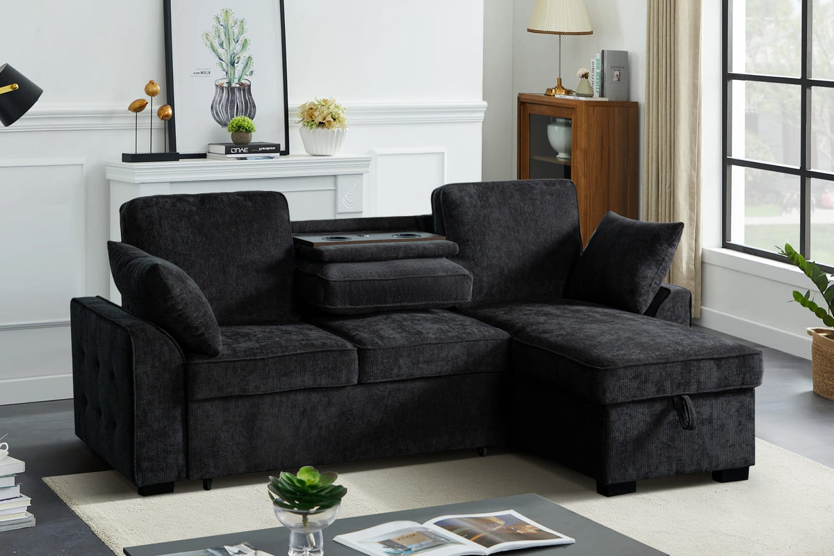 Dark Grey Chenille Sectional Sofa - 3 Seats for Living Room