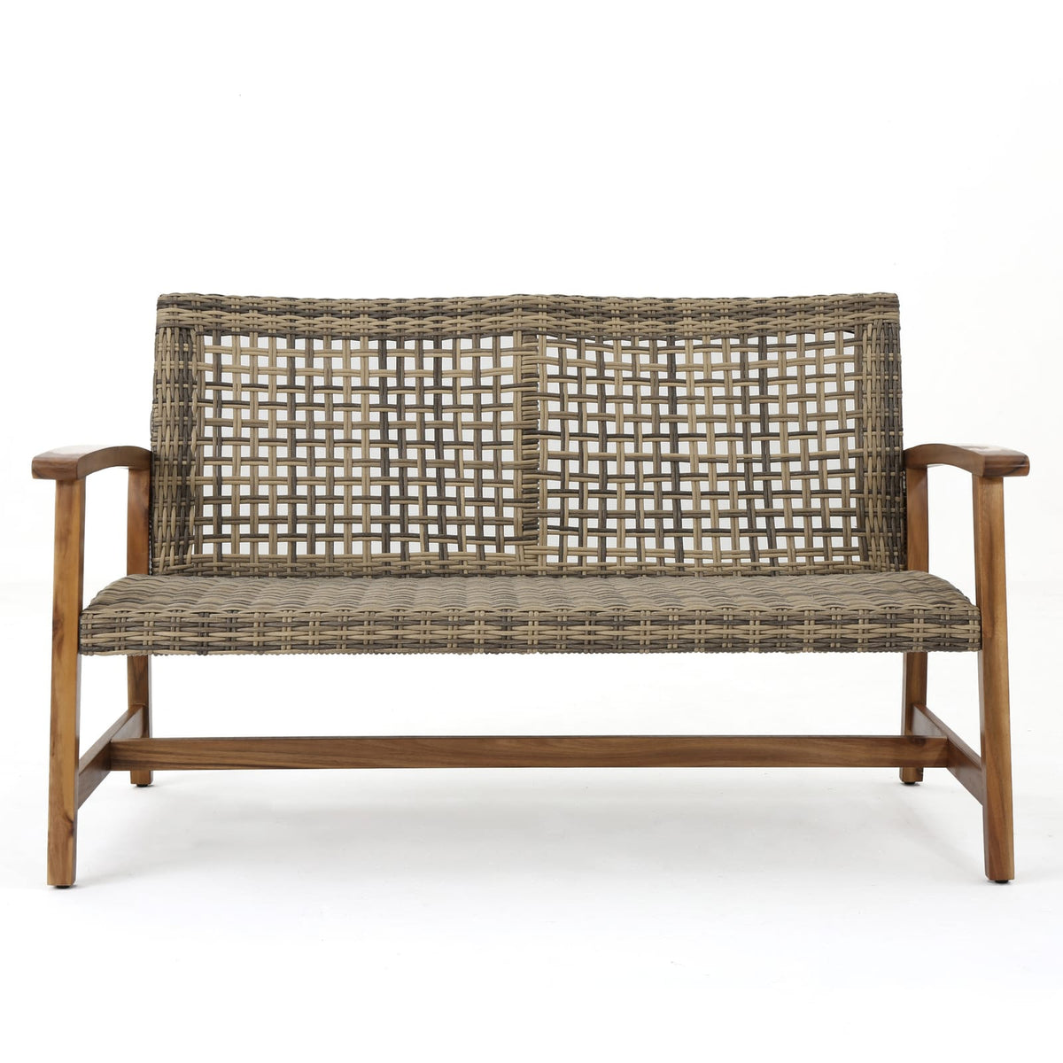 Natural Grey Acacia Wood Wicker Loveseat for Patio Seating