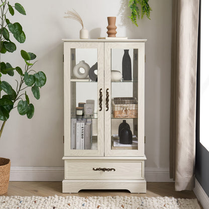 White Glass Curio Cabinet - 25.98"W Storage Display Cabinet