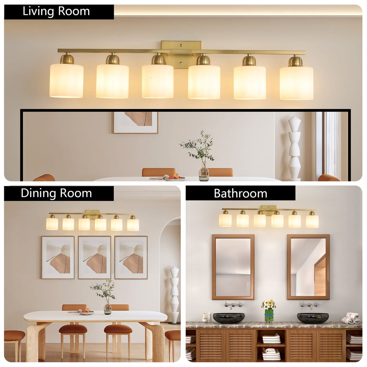 6 Light Gold Bathroom Vanity Light - Brushed Gold Fixture