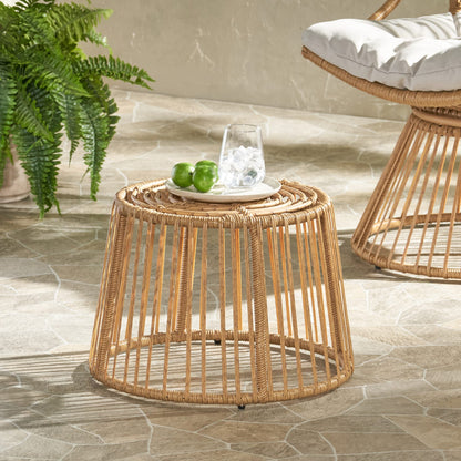 Light Brown Rattan Side Table - Patio Outdoor Furniture