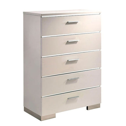 Contemporary 5-Drawer Chest - Chrome & White Metal Finish
