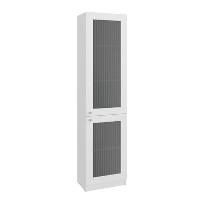 White Bookcase Cabinet with Glass Doors - 5 Shelves for Living Room