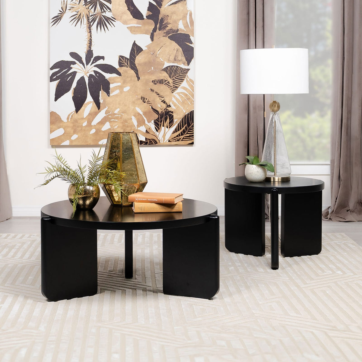 Harrison Black Round End Table - Solid Wood & Sled Base