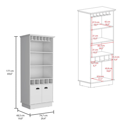 White 70 Inch Bar Cabinet with Shelves