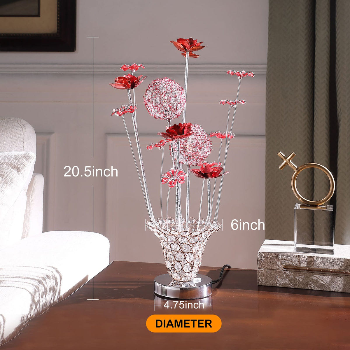 Aluminum Golden Rose Copper/Silver Wire Bud Flower Lamp - Table Nightstand Bedroom
