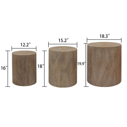 Round Wood Coffee Table Set - 3 Rustic Accent Tables for Living Room