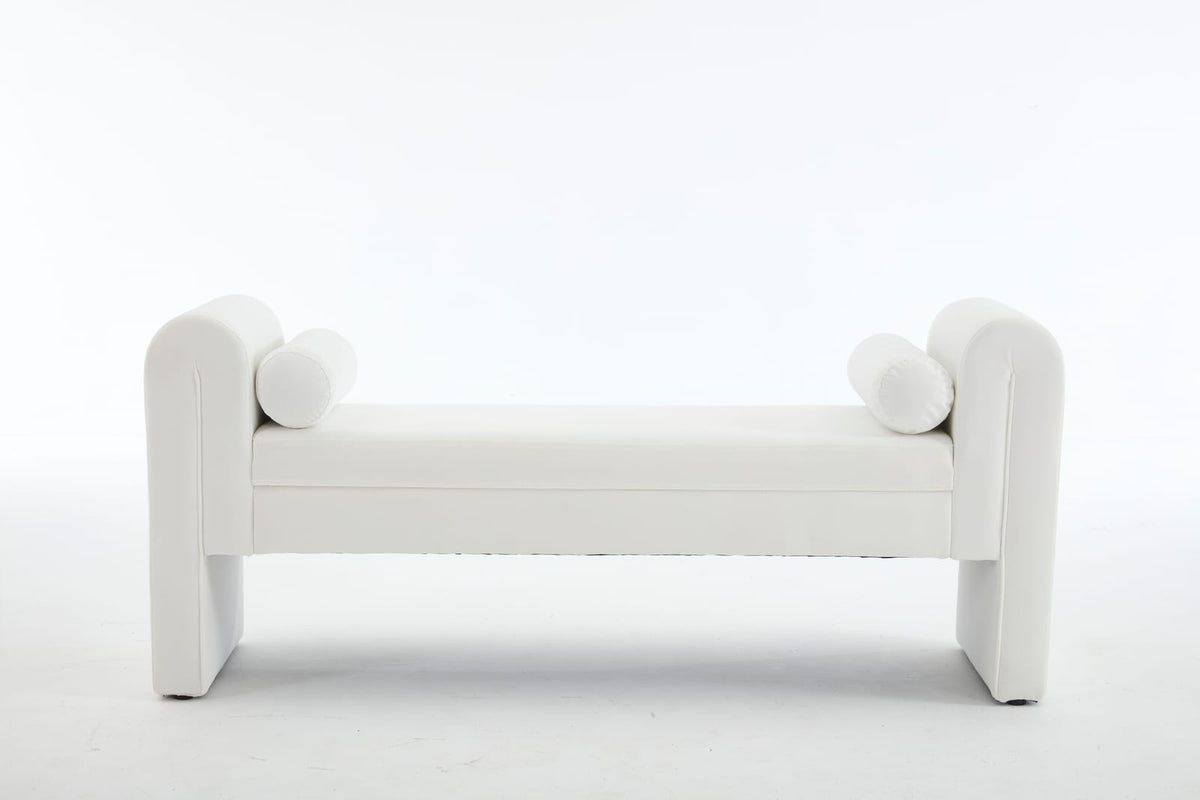 65-Inch White Wood Storage Bench - Hallway Entryway Bench for Bedroom