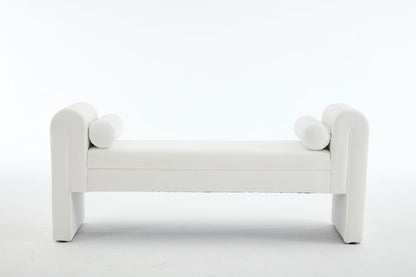 65-Inch White Wood Storage Bench - Hallway Entryway Bench for Bedroom