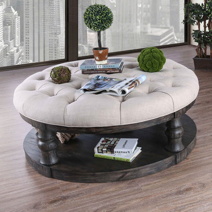 Antique Grey Round Wooden Coffee Table - Rustic Style for Living Room