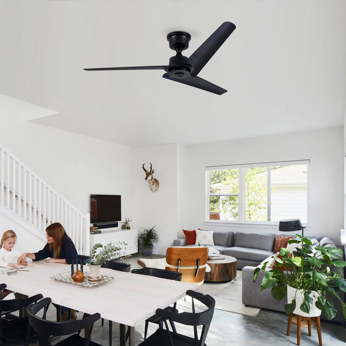 52 inch Black ABS Ceiling Fan with Remote Control for Living Rooms