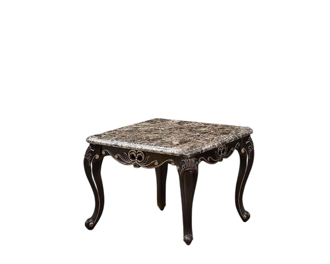 Dark Walnut Square End Table - Cabriole Legs & Marble Top