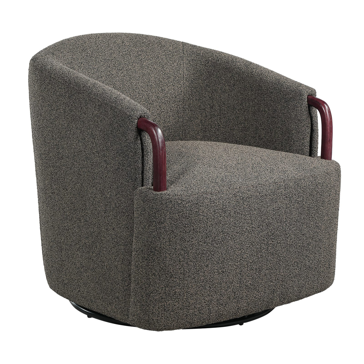 30" Modern Boucle Swivel Barrel Chair - Brown Multi, Solid Wood Accents