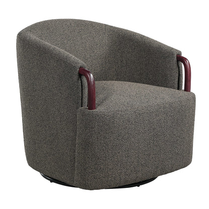 30" Modern Boucle Swivel Barrel Chair - Brown Multi, Solid Wood Accents