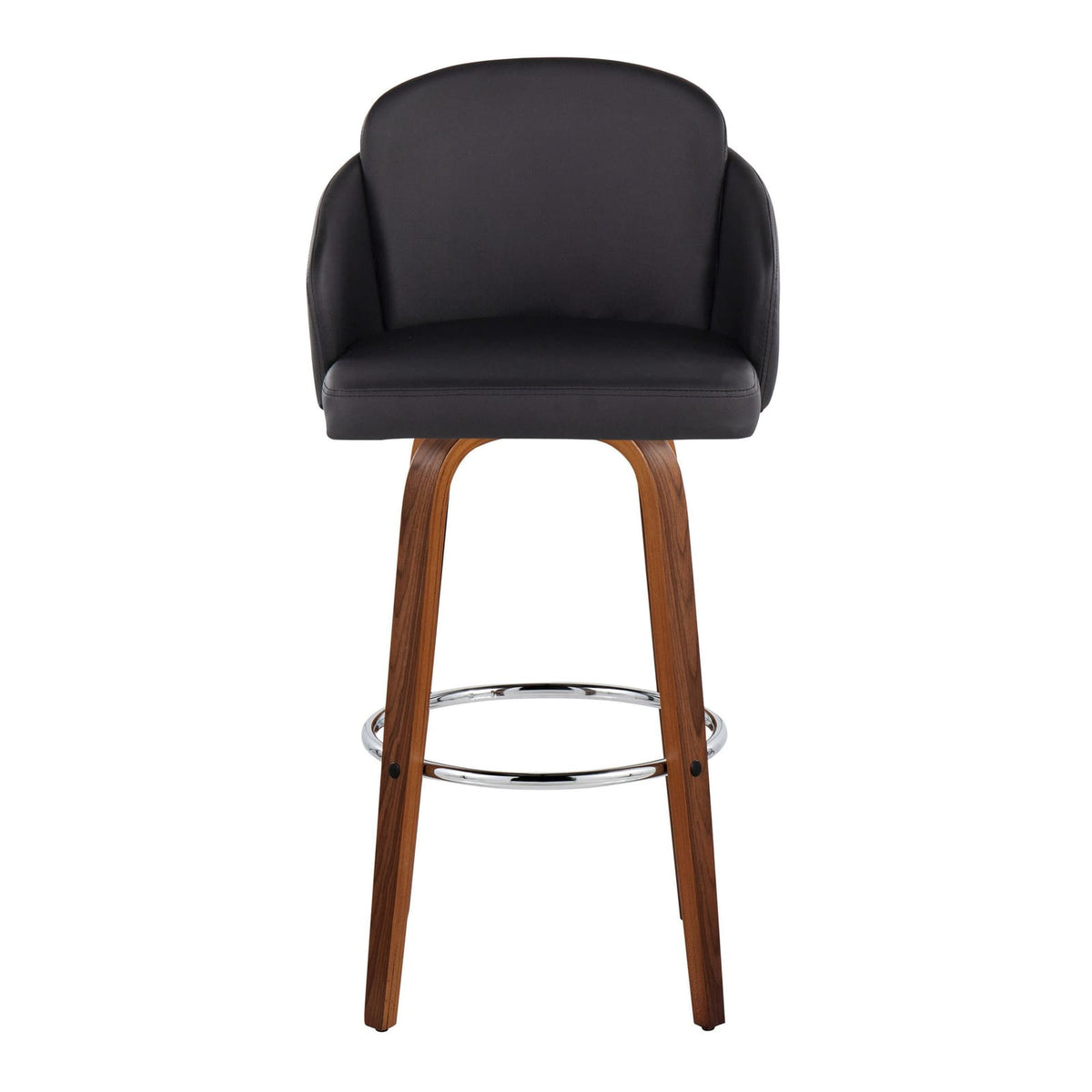 Fixed-Height Barstool Set - Black Faux Leather & Walnut Wood