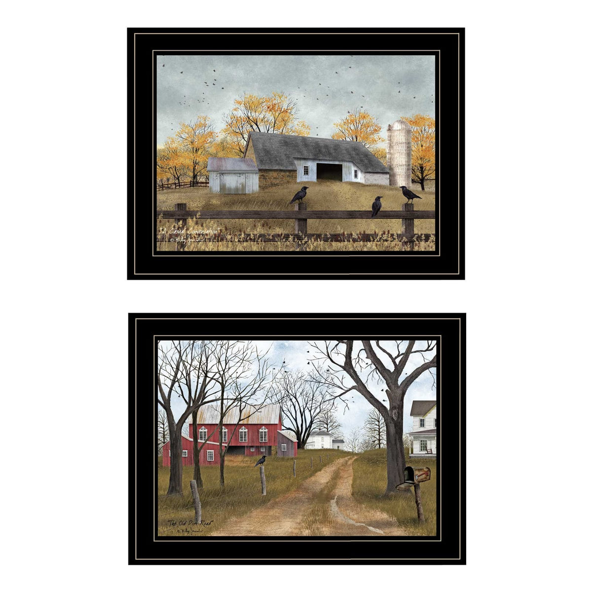 Black Frame Country Roads 2 Piece Vignette Art